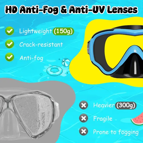Vista 4 de VegoVia Gafas de natación para niños con cubierta para la nariz, antiempañamiento de visión amplia, máscara de natación transparente para niños