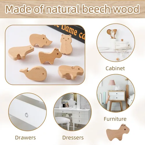 Vista 4 de Mamimami Home Pomos de madera para cajones con tornillos, mango redondo para muebles para habitación de niños, 6 unidades, asas de madera