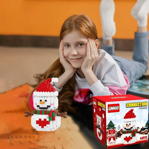 Vista 4 de Bloques de construcción de Navidad compatibles con Lego, muñeco de nieve de Navidad, micro bloques apilables, juguetes nuevos, caja de regalo