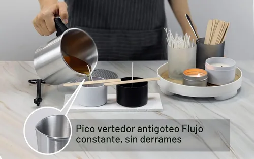 Vista 5 de Aroparc Olla para hacer velas, 1200ml / 40 oz, olla de cera de doble caldera de 2 libras, jarra de vertido para hacer velas con cuchara, dispositivo