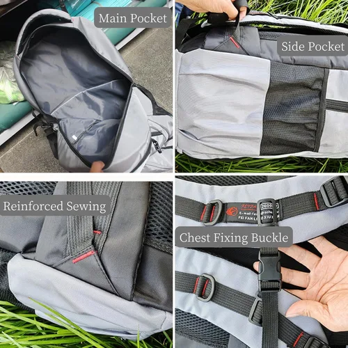 Vista 5 de Mochila de viaje grande de 80L para hombres y mujeres, mochila de senderismo ligera resistente al agua con compartimento para zapatos, Negro