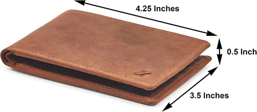 Vista 6 de Zinda Genuine Leathers Billetera para hombre con protección RFID plegable delgada, Beige Bronceado, Cartera para hombre