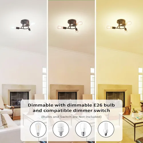 Vista 5 de Finktonglan Lámpara de techo semiempotrada de 3 luces, lámpara de techo Sputnik negro mate, lámpara moderna de granja E26 para cocina, dormitorio