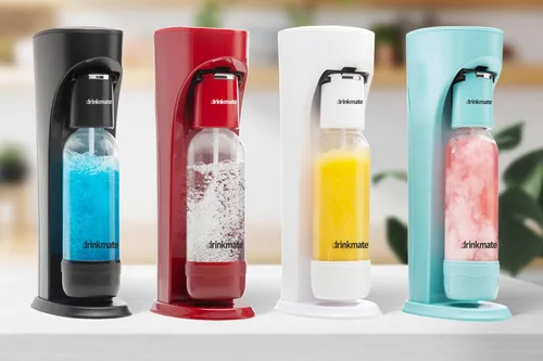 Vista 5 de Máquina para hacer agua con gas DrinkMate, con cilindro de 3 oz, Rojo Royal Red