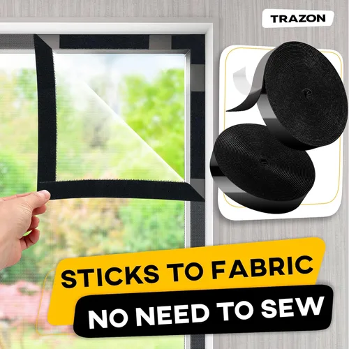 Vista 6 de Rollo de cinta de velcro con adhesivo resistente, resistencia industrial, fácil de cortar, tiras de gancho y bucle fuertes con parte trasera Negro
