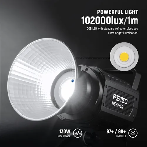 Vista 2 de NEEWER FS150 Luz de Vídeo LED 2.4G/Control APP, Luz Continua Silenciosa de 130W 5600K COB Luz Diurna para Fotografía con 4 Tipos de Atenuación
