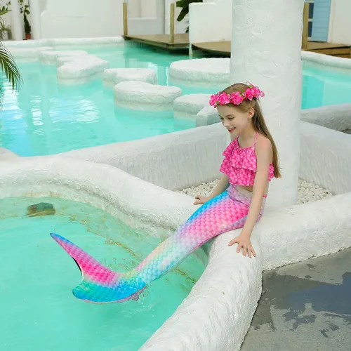 Vista 4 de Colas de sirena para nadar con monoaleta traje de baño cosplay, conjunto de bikini de princesa