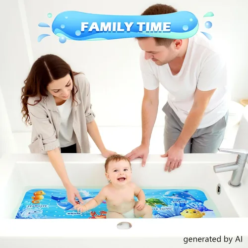 Vista 7 de Tapete de baño antideslizante para niños, tapete de baño antideslizante para niños de 40 x 16 pulgadas de largo para bañera con ventosas seguras