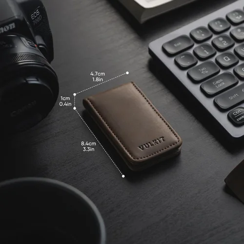 Vista 5 de VULKIT Clip magnético de cuero para dinero, diseño minimalista con capacidad para hasta 15 efectivos