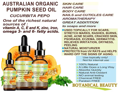 Vista 7 de Aceite orgánico australiano de semillas de calabaza. 100% puro/natural/sin diluir/sin refinar/certificado orgánico/prensado en frío. "Una
