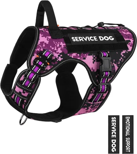 Vista 15 de Arnés táctico para perros - PETNANNY Chaleco para perro de servicio para perros grandes Cobertura corporal completa en arnés para perros de Rosa