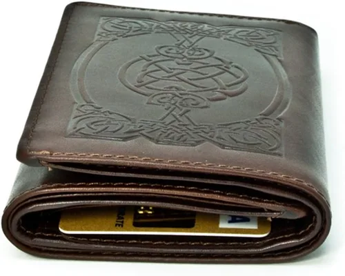 Vista 3 de Biddy Murphy Cartera irlandesa de cuero con diseño celta de tres pliegues fabricada en Irlanda, Negro