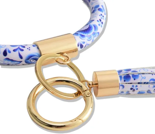 Vista 5 de Coolcos Llavero de piel, círculo grande con borla, para muñeca, brazalete, regalo para mujer