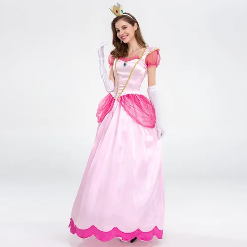 Vista 6 de Women's Princess Dress Up Costume for Halloween Cosplay Party Outfit with Accessories Satin Gown + Crown + Gloves 3PCS