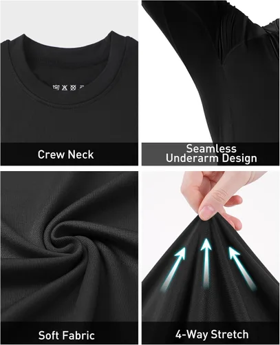 Vista 4 de Camisa de compresión para hombre, manga larga, camiseta deportiva atlética, capa base, camiseta interior para clima frío para correr, entrenamiento