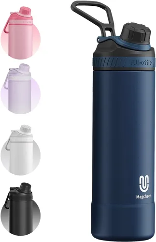 Vista 22 de Botella de agua aislada de 24 onzas, acero inoxidable al vacío de doble pared, diseño de boca ancha, botella reutilizable a prueba de fugas
