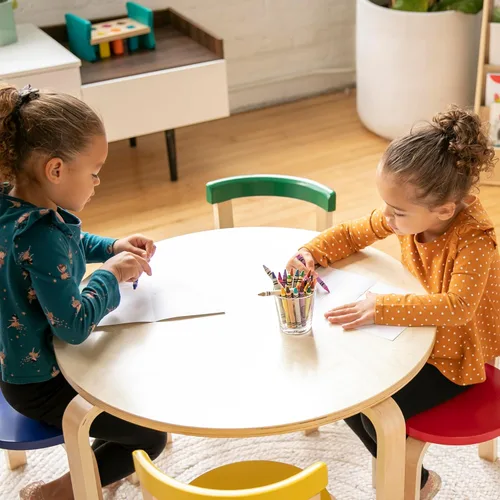 Vista 10 de ECR4Kids Juego de mesa de madera curvada y silla con respaldo curvo, muebles para niños, surtidos, 5 piezas Durable birch, GREENGUARD Gold