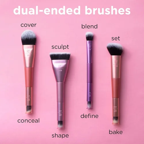 Vista 4 de Real Techniques Cover & Conceal Brocha de maquillaje de doble extremo, cobertura de base impecable, cepillo 2 en 1 que suaviza y cubre manchas e