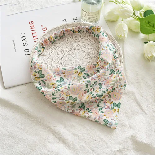 Vista 24 de Pañuelo elástico para el cabello, bandanas para el cabello, bufanda de lunares para mujeres y niñas (flor de satén retro)