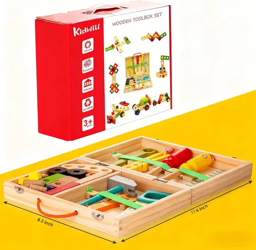 Vista 6 de Kit de herramientas de madera para niños, juego de herramientas Montessori