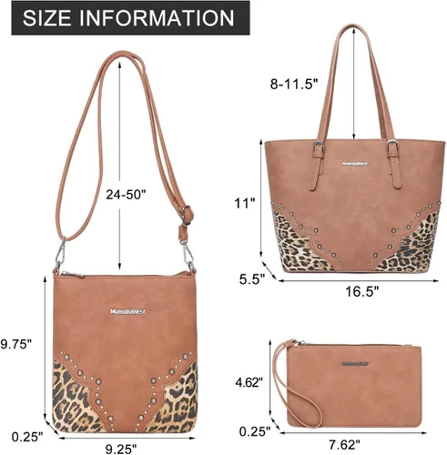 Vista 5 de Montana West Juego de bolso de 3 piezas con estampado de leopardo para mujer