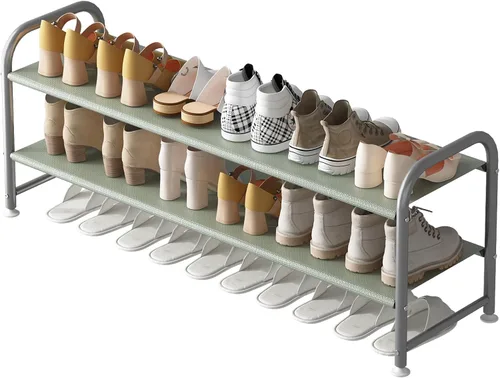 Vista 10 de INGIORDAR Zapatero 2 Niveles Organizador Largo de Almacenamiento Ancho Estante de Zapatos de Metal para Clóset Entrada Negro