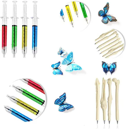 Vista 4 de 4 bolígrafos de jeringa + 6 bolígrafos de píldora + 10 bolígrafos con diseño de hueso, regalos de enfermera con temática médica y juego