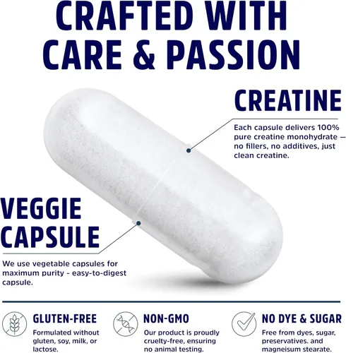 Vista 3 de Cápsulas de monohidrato de creatina 5G 60 porciones Veganas 4 cápsulas por porción Píldoras de creatina micronizada 5000 mg 240 cápsulas