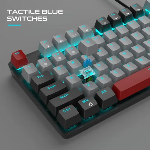 Vista 2 de MageGee - Teclado mecánico para juegos, nuevo teclado retroiluminado de 104 teclas con interruptores azules, teclado mecánico USB con cable