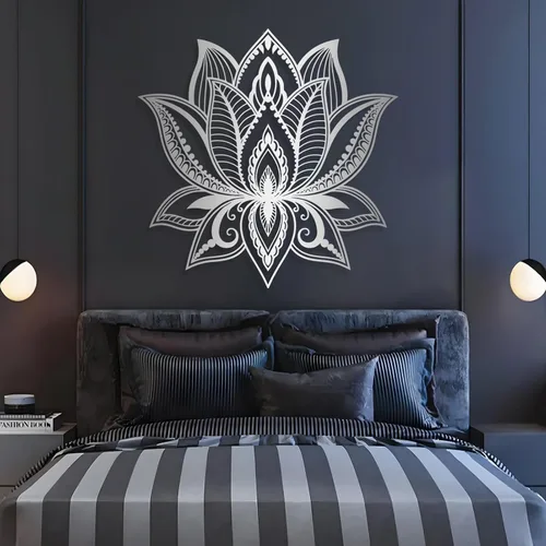 Vista 6 de Arte de pared de mandala, arte de pared de metal con flor de loto, decoración de pared de mandala de metal grande, arte de pared de mandala de loto