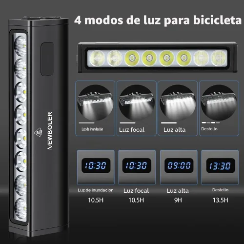 Vista 4 de Luces de bicicleta, luz de bicicleta de 4800 lúmenes con 4 modos, 14000 mAh USB-C recargable luz de bicicleta para bicicleta para conducción