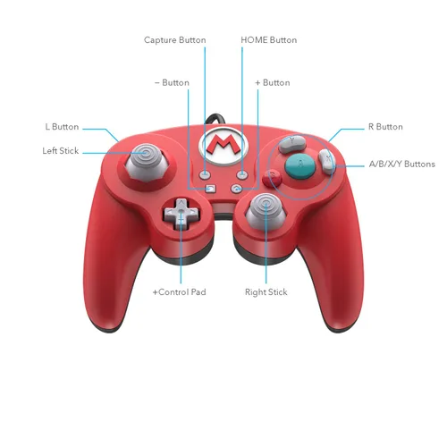 Vista 3 de Wired Fight Pad Pro - Official Nintendo Switch Controller - Classic Gamecube Style Retro Controller - Perfect for Super Smash Bros & Mario Party