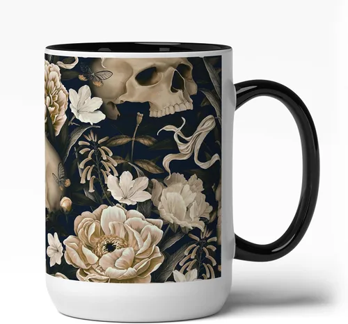 Vista 8 de GotPrint Tazas de calabaza con temática de calavera oscura de Halloween, taza de café de cerámica, regalos de Halloween para mujeres, hombres
