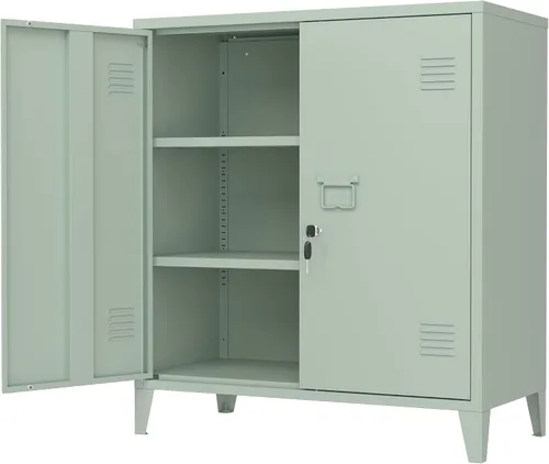 Vista 15 de Gabinete de almacenamiento de metal 35.4 "H Armario de almacenamiento con bloqueo Con 2 estantes y puertas ajustables, pequeño armario