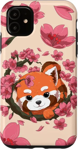 Vista 8 de Funda para iPhone 15 Pro Cute Red Panda y Sakura Cherry Blossom