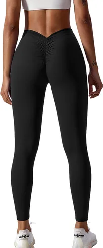 Vista 4 de Leggings con espalda en V y levantamiento de glúteos para mujer, con bolsillos, suaves, de cintura alta, pantalones de yoga para entrenamiento