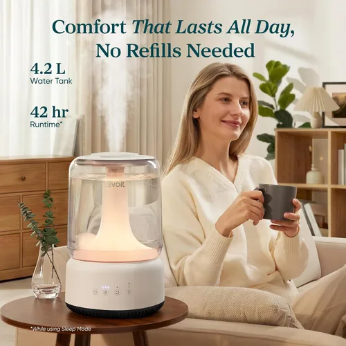 Vista 3 de LEVOIT Humidificadores para dormitorio, habitación grande de 4.2 L con 21 dB, hasta 42 horas de funcionamiento, piezas aptas para lavavajillas