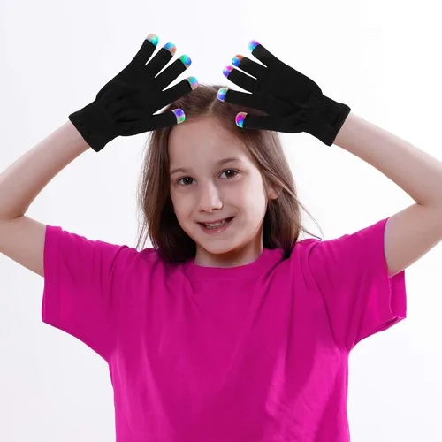 Vista 5 de Super Z Outlet Guantes de punto negros LED estroboscópicos con 3 colores para espectáculos de luz, raves, conciertos, discoteca, festival, recuerdos