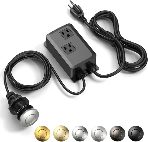 Vista 16 de Kit de Interruptor de Aire para Triturador de Basura, Salida Doble Profesional, Cubierta de Latón Macizo en Oro Cepillado, Botón Superior
