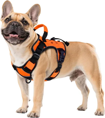 Vista 33 de WINGOIN Arnés táctico negro para perros pequeños, arnés resistente sin tirones con asa, arnés militar reflectante ajustable K9 para mascotas
