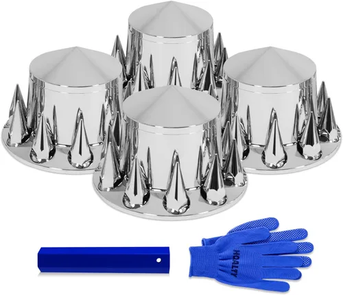 Vista 9 de Kit de cubierta de eje delantero de 2 puntas cromadas con cubiertas de tuerca de lengüeta de 32 mm/33 mm atornillables con tapas de cubo removibles