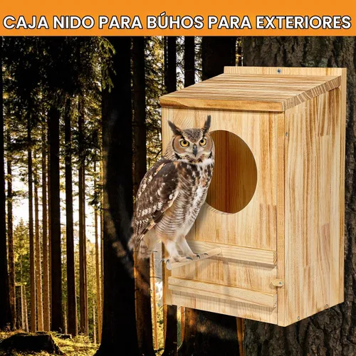 Vista 7 de Gran casa de búho con cuernos, 23 "x 14" x 10" caja de anidación de búho