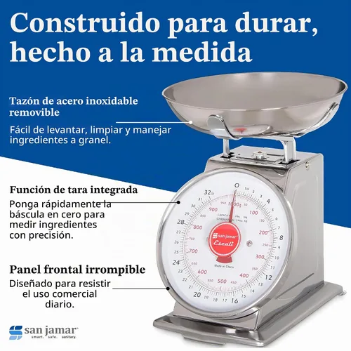 Vista 7 de San Jamar Escali Promzr Balanza mecánica de dial con cuenco para cocinas y restaurantes, metal, 2 libras, plateado