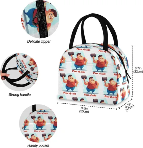 Vista 4 de Dibujos animados chico musculoso divertido resistente bolsas aislantes caja de almuerzo para escuela secundaria para la universidad bolso