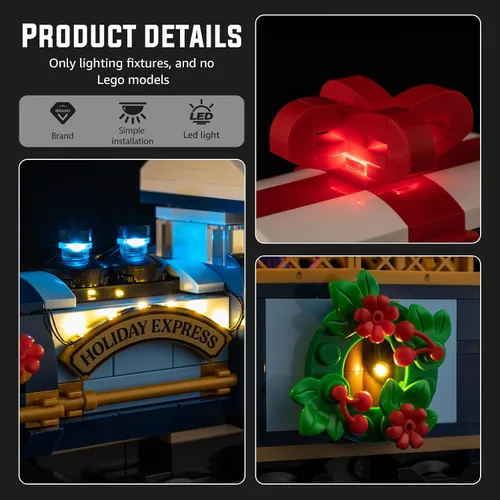 Vista 5 de Nitemode Kit de luces compatible con Lego Holiday Express Train 10361, diseño de interruptor de encendido/apagado mejorado, incluye accesorios