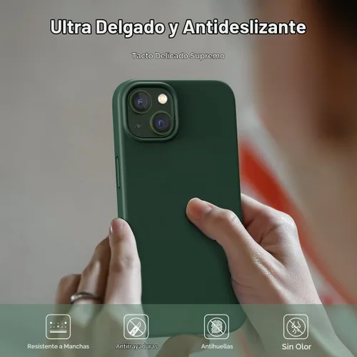 Vista 4 de TOCOL Funda delgada de silicona para iPhone 13 de 6.1 pulgadas, ajuste preciso, antideslizante, protección contra caídas, verde alpino