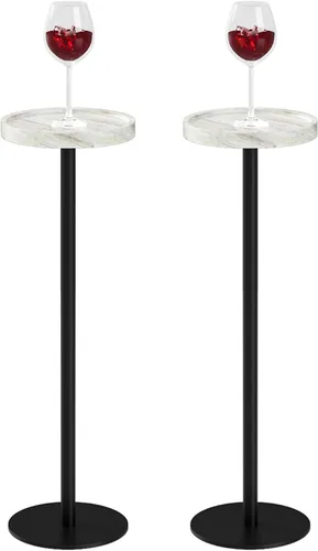Vista 13 de Mesa de bebida, mesa auxiliar de pedestal pequeña, mesa de cóctel redonda, mesa auxiliar circular con base de metal, para espacios pequeños