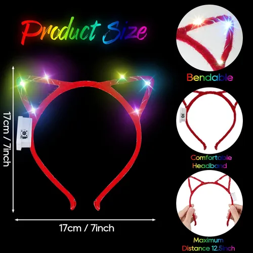 Vista 3 de 40 diademas LED con orejas de gato para mujeres, niñas, adultos, niños, cumpleaños, festival, concierto, fiesta, disfraces, accesorios