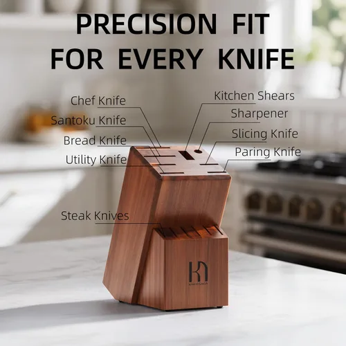 Vista 8 de KnifeSaga Juego de cuchillos de cocina de alta calidad, acero inoxidable japonés de alto carbono, 15 piezas, juego de bloques de cuchillos ultra