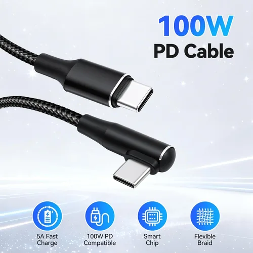 Vista 2 de aceyoon Paquete de 3 cables USB C a C en ángulo recto, cable de carga